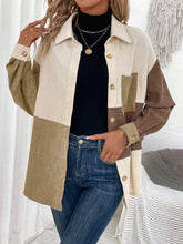 LUNE Women's Casual Contrast Color Button Front Pocket Long Sleeve Shirt, Autumn